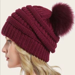 Burgundy Pom Pom Beanie